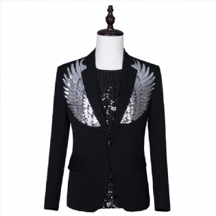 Mænds Blazerjakke Single Breasted Button Pailletter Wings Dress Top Stage Costume