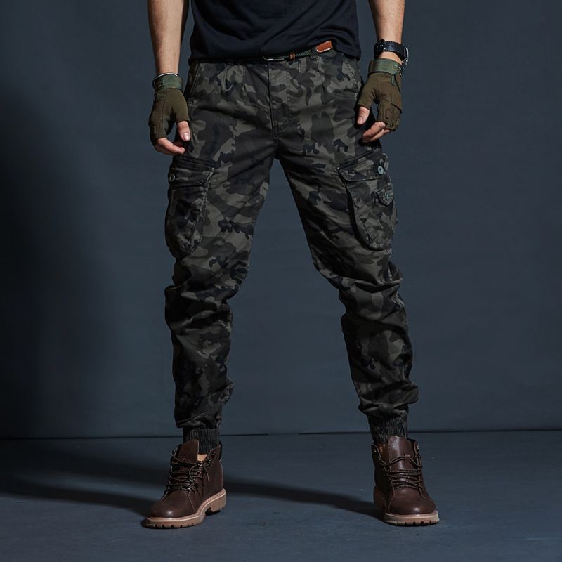 Mænds Casual Bukser Slim Fit Camouflage Benbukser Multi Pocket Overalls Sport