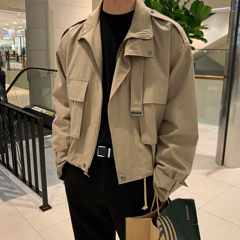 Mænds Frakke Loose Trend Fake Two Piece Lapel Vintage Cargo Jacket