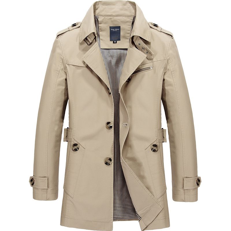 Mænds Jakker Casual Trench Coat Stand Krave Ensfarvet