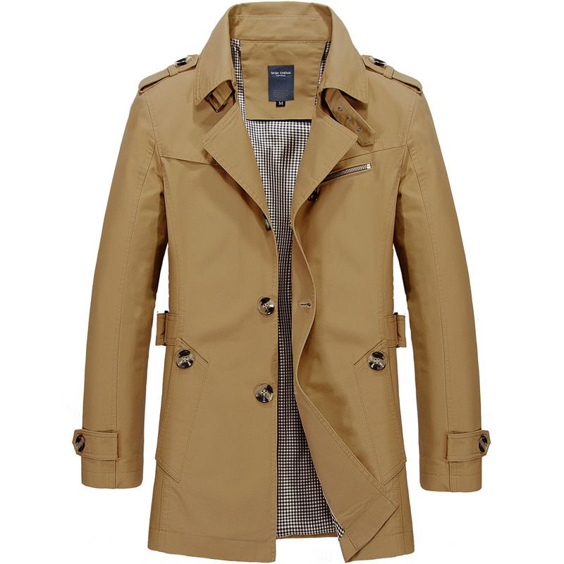 Mænds Jakker Casual Trench Coat Stand Krave Ensfarvet