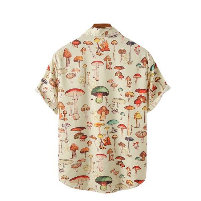 Mænds Skjorte Sommer Lapel Mushroom Print Kortærmet Løst