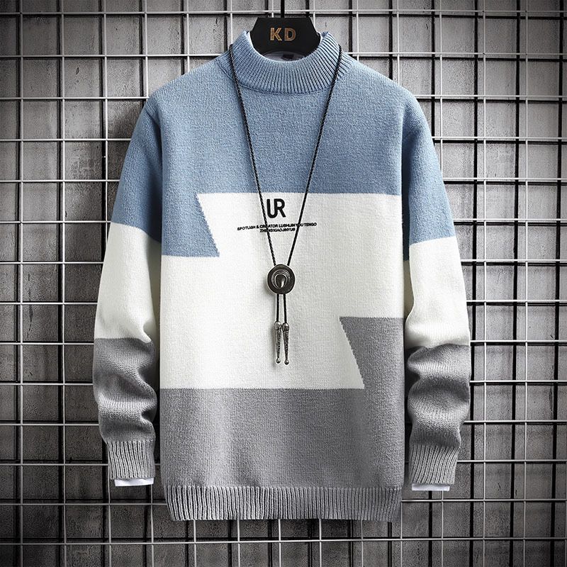 Mænds Sweater Fleece Fortykket Rund Hals Varm Halv Høj Bund Strik