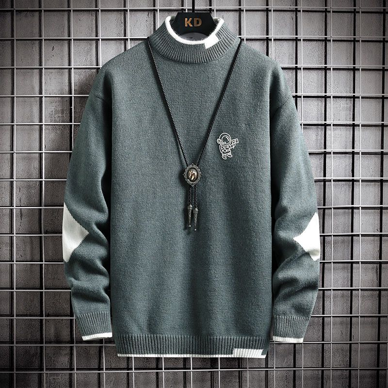 Mænds Sweater Fleece Fortykket Rund Hals Varm Halv Høj Bund Strik