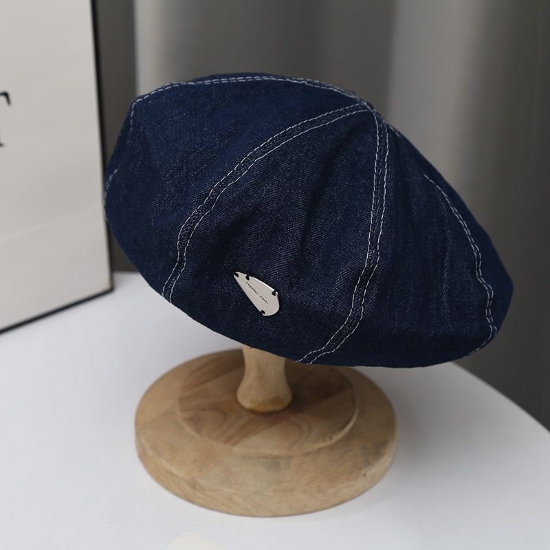 Mode Lille Belle Hat Style Maler Hat Retro Denim Baretter Piger