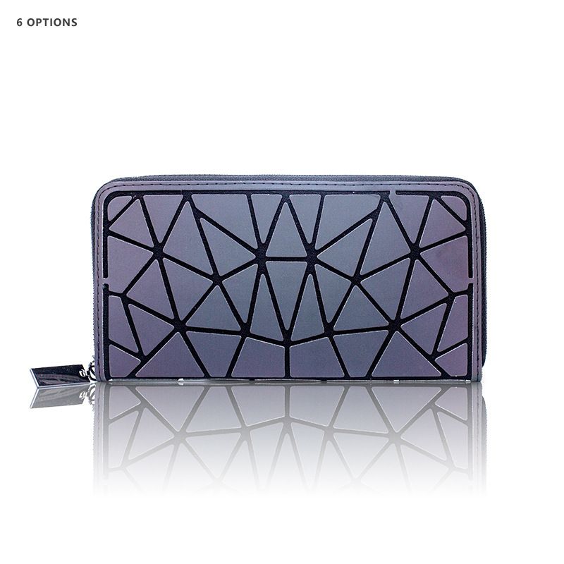 Mode Pu Damepung Reflekterende Kortposition Clutch Taske Geometrisk Lang Pung Lysende Materiale Lingge Dametaske