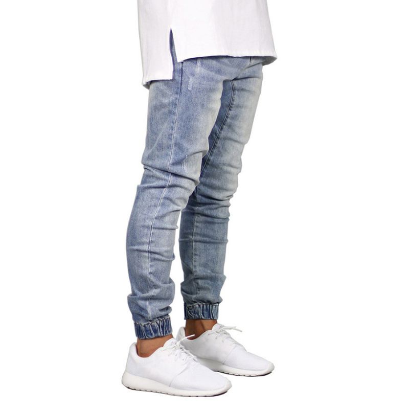 Mørkeblå Herrejeans Trendy Stretchy Bundet Fødder