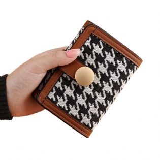 Ny Dame Trifold Houndstooth Canvas Tegnebog Kort Spænde Lang Clutch Multifunktionel Møntpung