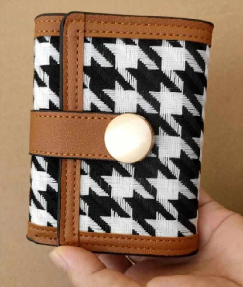 Ny Dame Trifold Houndstooth Canvas Tegnebog Kort Spænde Lang Clutch Multifunktionel Møntpung