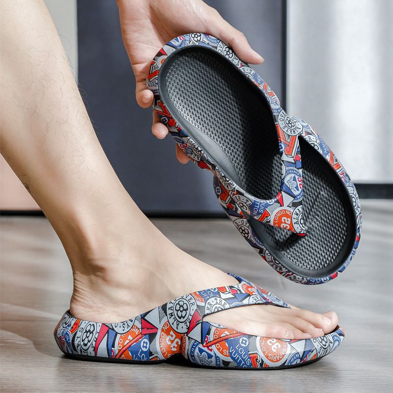 Nye Mænds Sandaler Hjemmesko Sko Sommerprint Flip-flops Herremode Flip Flops Med Tyk Sål