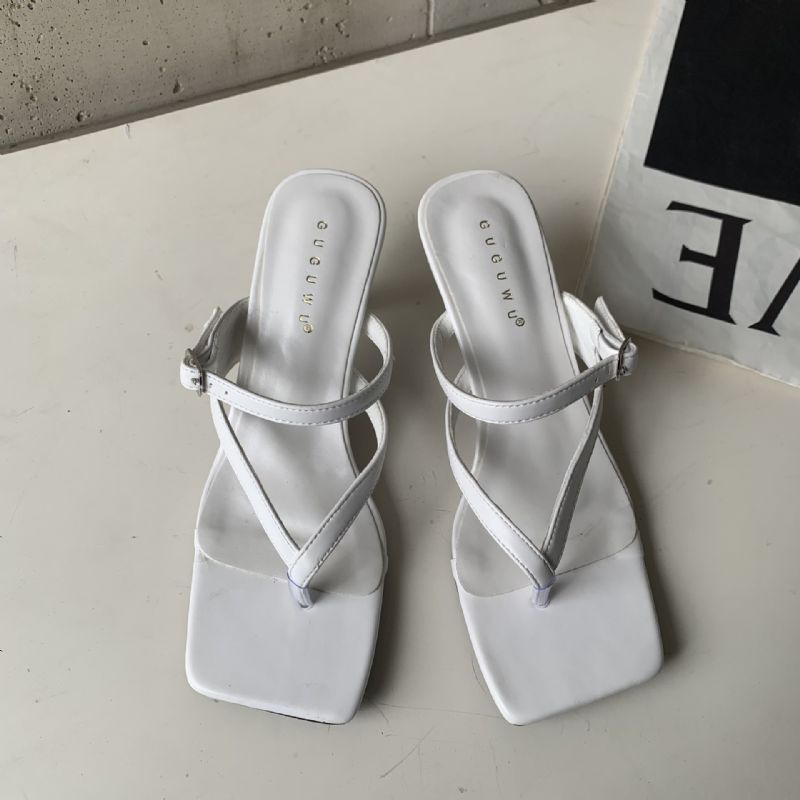 Nye Sommer Elegante Firkantede Flip-flops Sko Til Kvinder Højhælede Sandaler