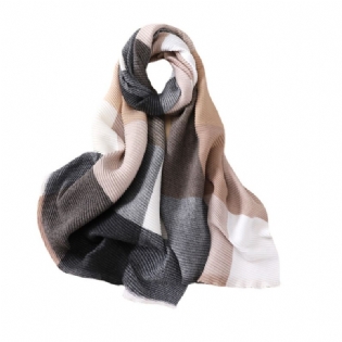 Nyt Polyester Bomuld Multi-farve Linje Gitter Tørklæde Kvinders Varme Lange Sektion Fortykket Sjal