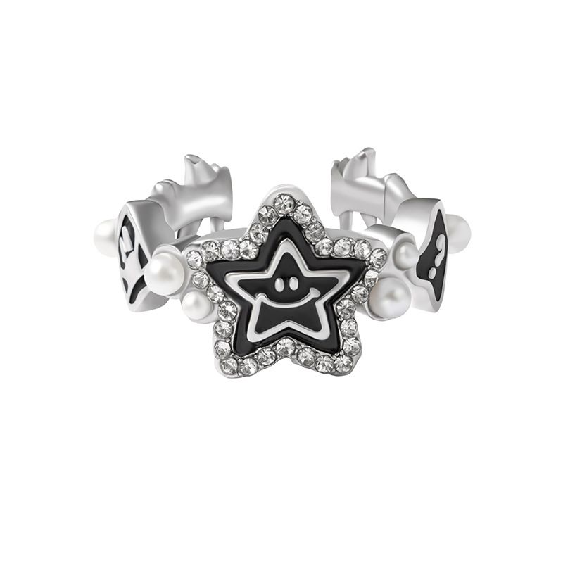 Pearl Lucky Star Ring Åbning Justerbart Design Avanceret Mode Personlighed