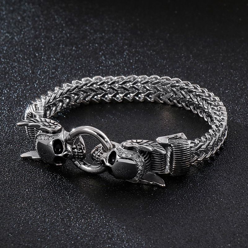 Personlighed Firkantet Fiskeskala Titanium Stålarmbånd Skull Punk Mænds Retro Mønster Rustfrit Stål Armbånd