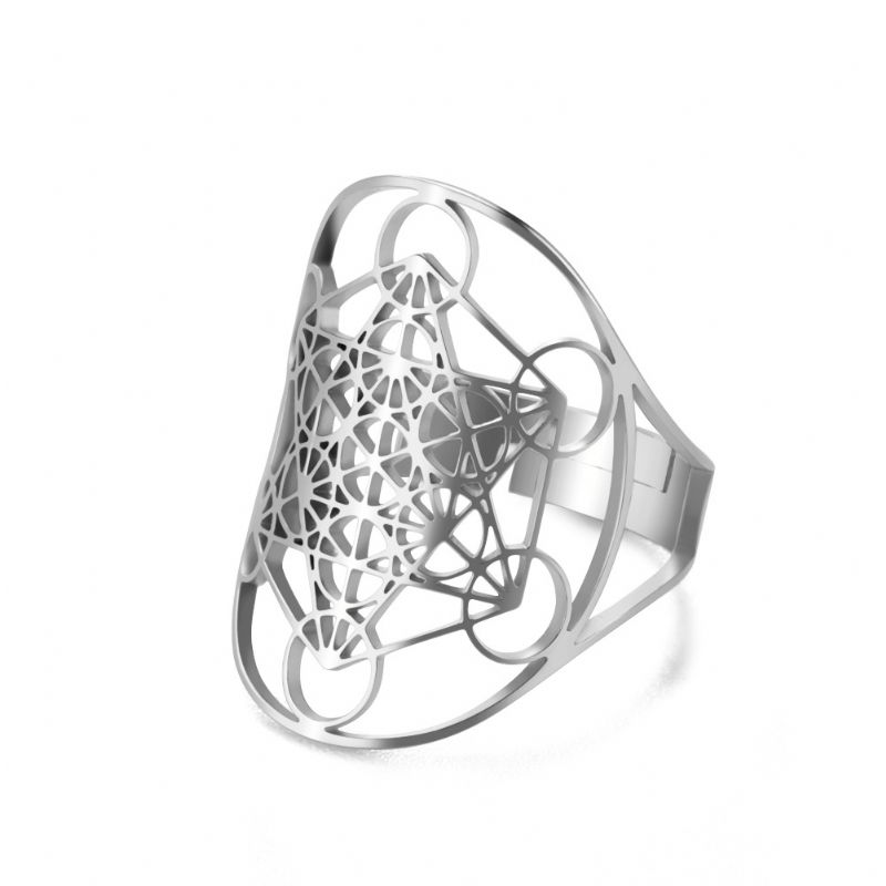 Personlighedstrend Enkelt Produkt Titanium Stål Smykker Mode Hule Hexagram Oval Rustfri Ring