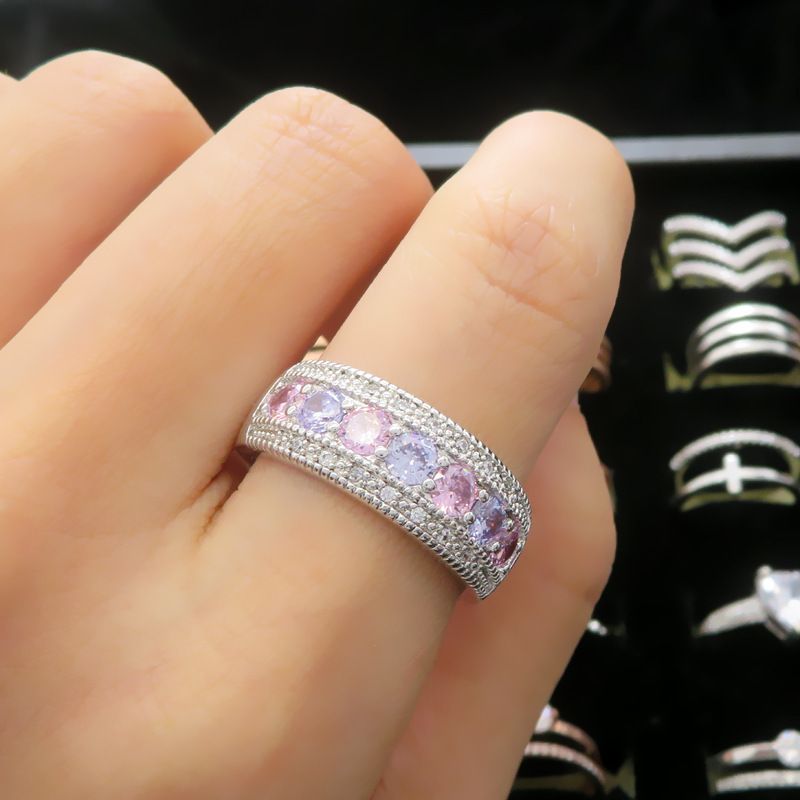 Pink Diamant Vielsesring Til Kvinder Avanceret Mikro-indlagt Farve Zirkon Ring Krydsspejl Kreative Håndsmykker