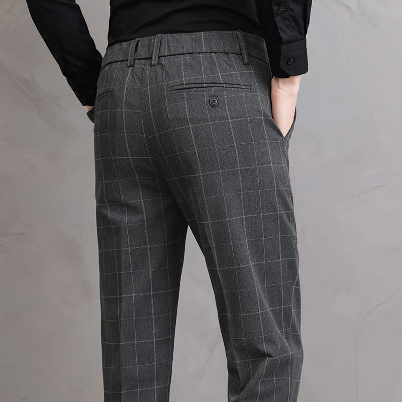 Plaid Mænds Afslappede Bukser Slim Fit Lige Fashion Stretch