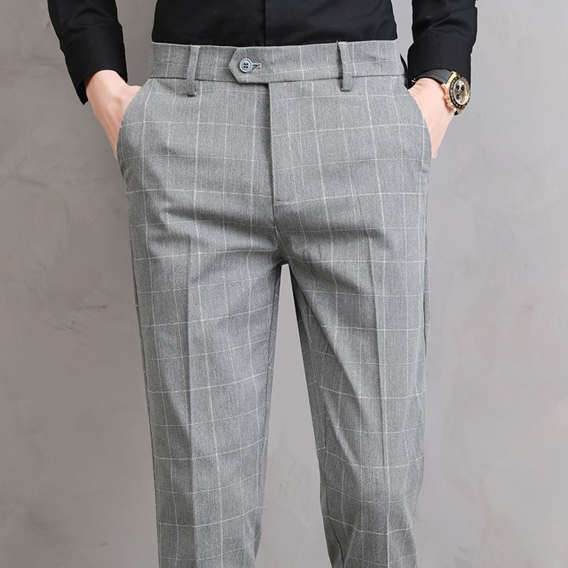 Plaid Mænds Afslappede Bukser Slim Fit Lige Fashion Stretch