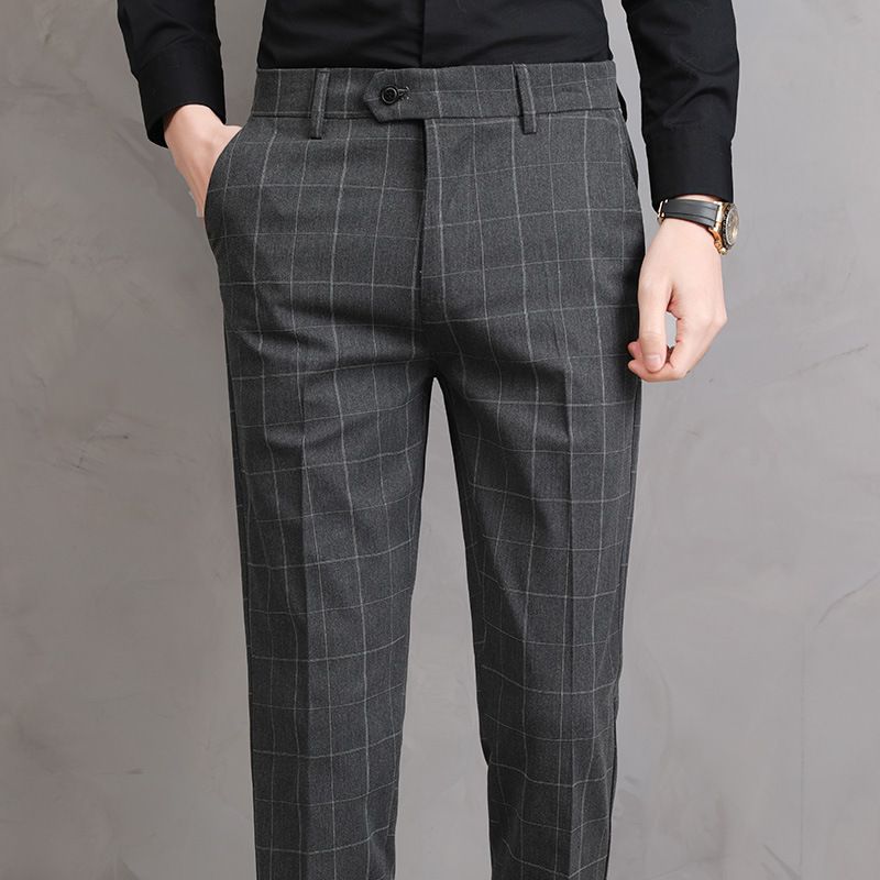 Plaid Mænds Afslappede Bukser Slim Fit Lige Fashion Stretch