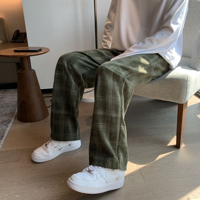 Plaid Mænds Trend Løse Fritidsbukser Lige Joggingbukser