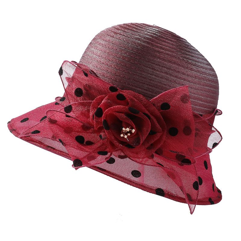 Polka Dot Urtepottehat Elegant Bred Bucket Hat Mother Hat