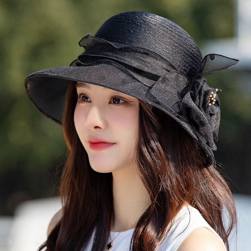 Polka Dot Urtepottehat Elegant Bred Bucket Hat Mother Hat