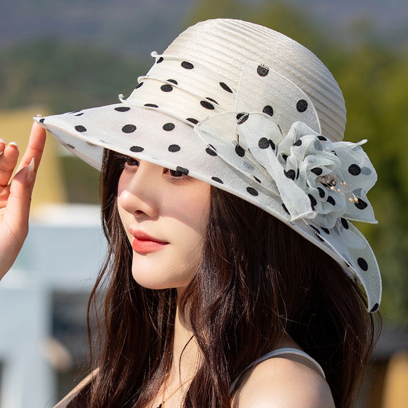 Polka Dot Urtepottehat Elegant Bred Bucket Hat Mother Hat