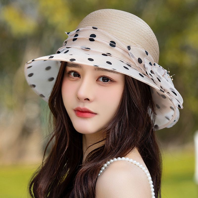 Polka Dot Urtepottehat Elegant Bred Bucket Hat Mother Hat