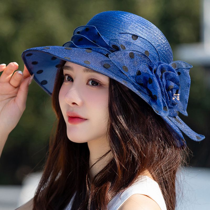 Polka Dot Urtepottehat Elegant Bred Bucket Hat Mother Hat