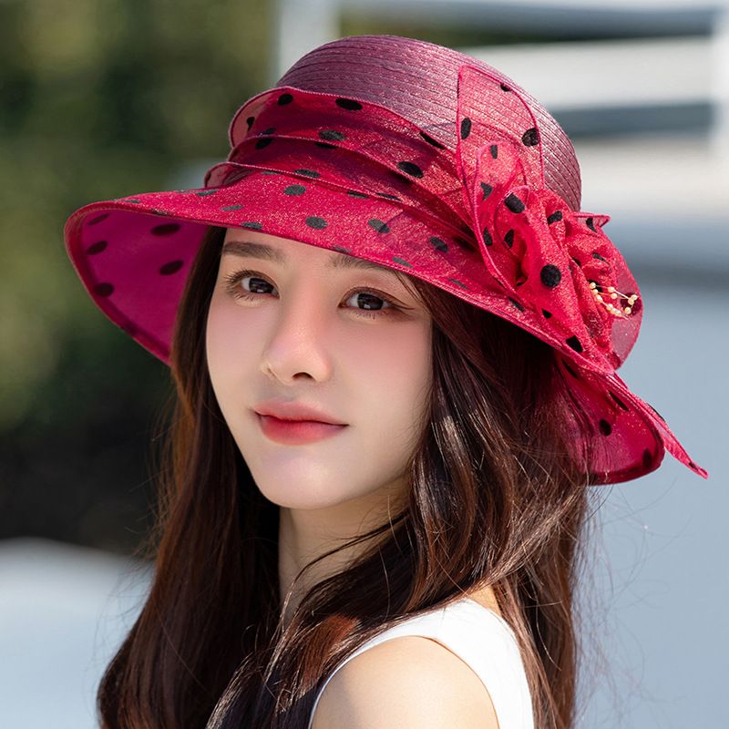 Polka Dot Urtepottehat Elegant Bred Bucket Hat Mother Hat