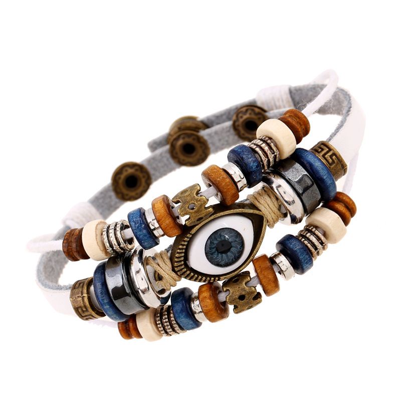 Populære Smykker Nye Beaded Eyes Læder Armbånd Træk Justering Par