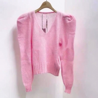 Pullover Mickey Mouse V-hals Strikket Temperament Pink Dalang Sweater Mønster Kvinde
