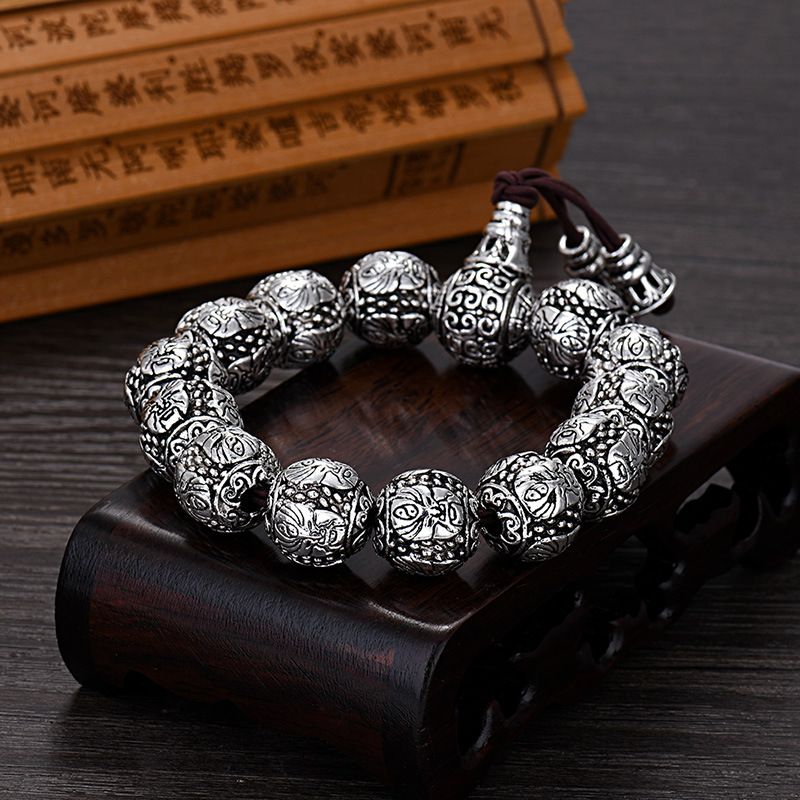 Retro Kærlighed Dobbelt Pixiu Armbånd Mode Trendy Guan Gong Wu Buddha Beads Til Mænd Gamle Thailandske Sølvarmbånd