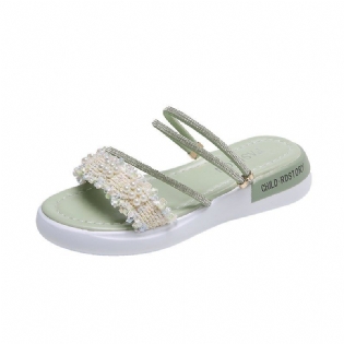 Rhinestone Sandaler Kvinders Flade Sko Sommer Ny Studerende Perle Romerske Hjemmesko Sko Tidevand