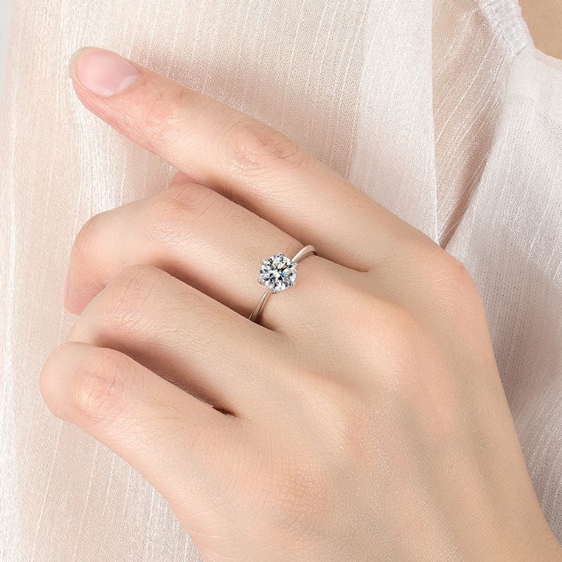 Ring Forslag Par Seks-klo Diamantring Indlagt Moissanite Diamant Åben Til Kvinder