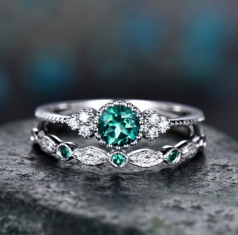 Ringe Fashion Zirconia Dameringe Sæt Med To Micropaved Emerald Ring Smykker