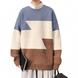 Rund Hals Pullover Farve Kontrast Sweater Mænd Trend Løs Afslappet Par