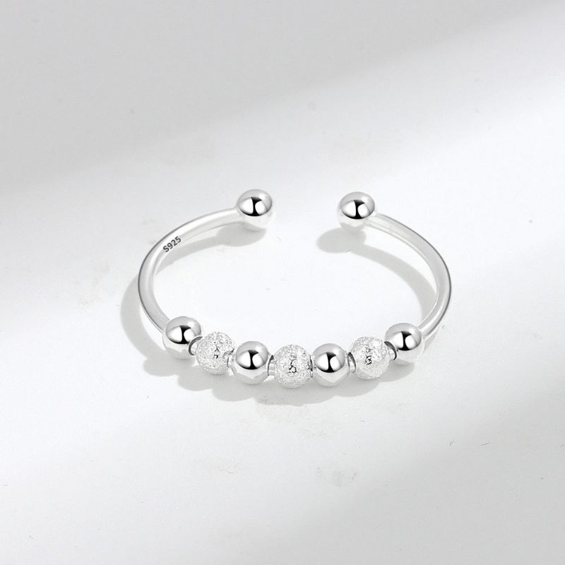 S925 Sterling Sølv Dekompression Angst Ring Beaded Hun