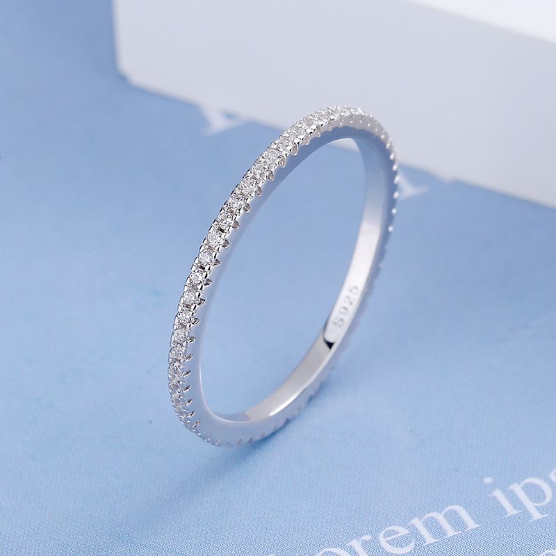 S925 Sterling Sølv Ring Fuld Diamant Enkelt Række Diamantring Strimmel Hale Pegefinger