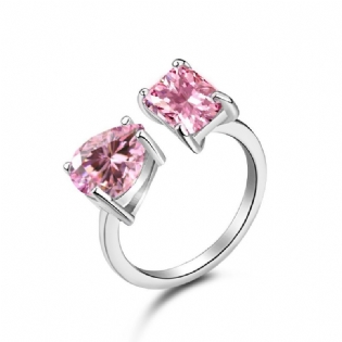 S925 Sterling Sølv Ring Kvindelig Vanddråbe Mode Række Af Diamanter Sød Fersken Hjerte Temperament Firkantet Diamant Pink Høj Kulstof Diamantring