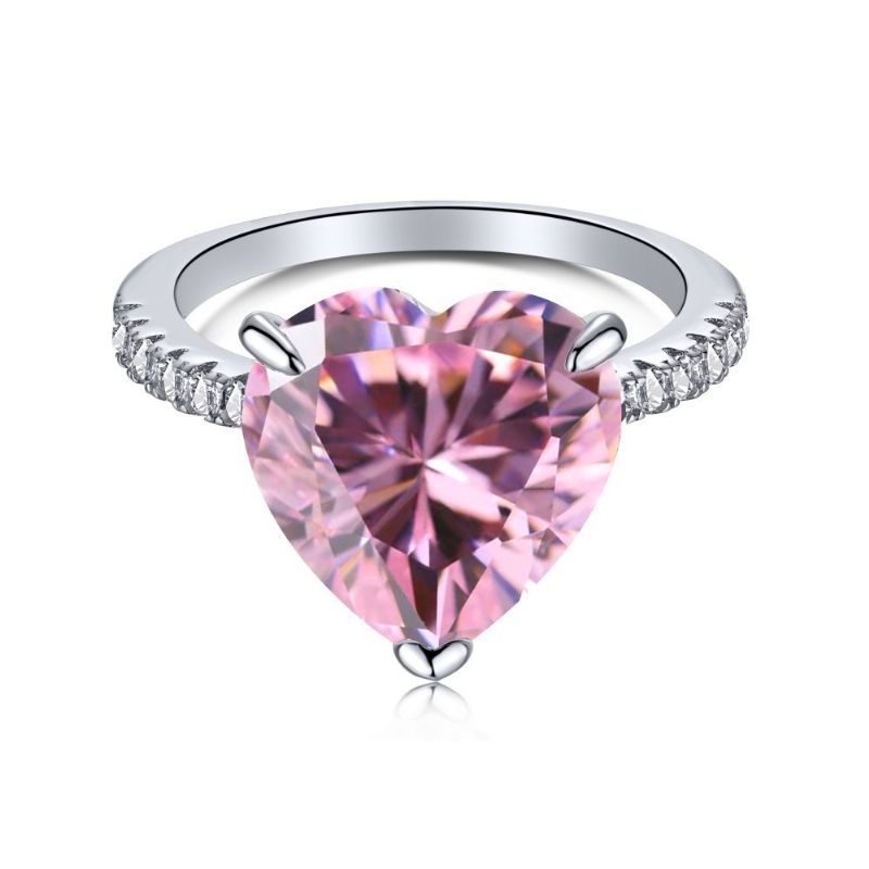 S925 Sterling Sølv Ring Kvindelig Vanddråbe Mode Række Af Diamanter Sød Fersken Hjerte Temperament Firkantet Diamant Pink Høj Kulstof Diamantring