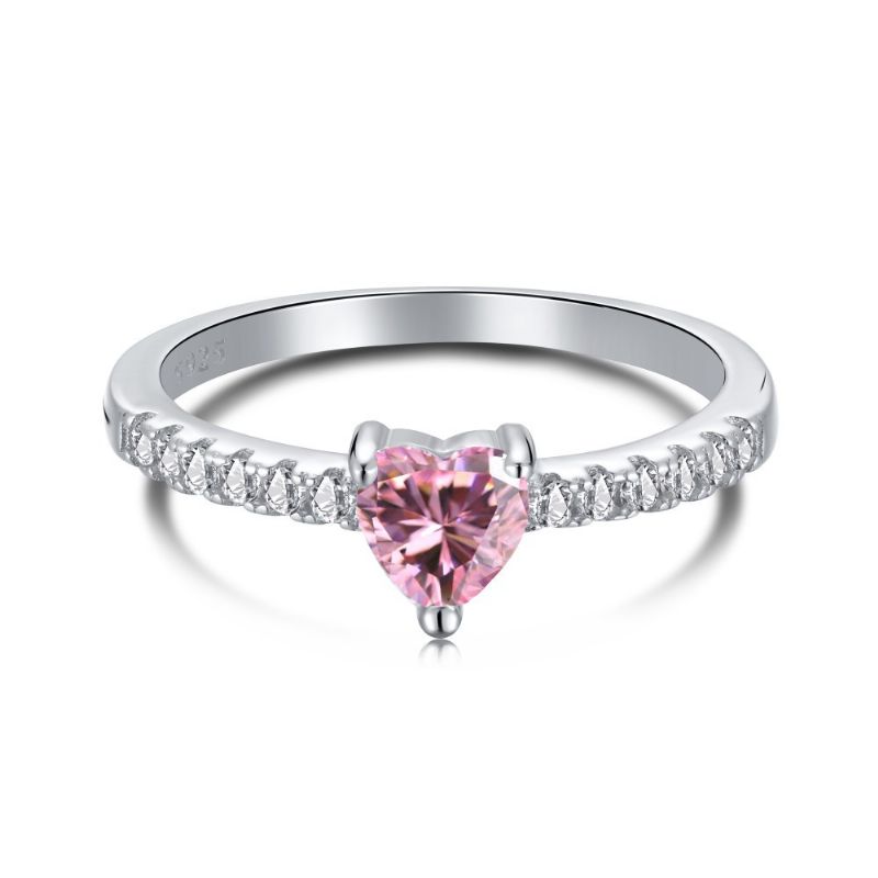 S925 Sterling Sølv Ring Kvindelig Vanddråbe Mode Række Af Diamanter Sød Fersken Hjerte Temperament Firkantet Diamant Pink Høj Kulstof Diamantring