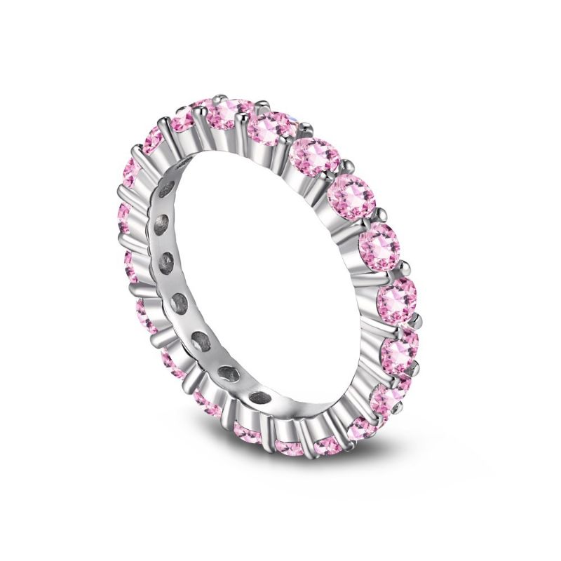 S925 Sterling Sølv Ring Kvindelig Vanddråbe Mode Række Af Diamanter Sød Fersken Hjerte Temperament Firkantet Diamant Pink Høj Kulstof Diamantring