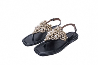 Sandaler Dame Sommer 2023 Rhinestone Perle Flad Bund Firkantet Tå Pinch Toe Toe Damesko 41-43