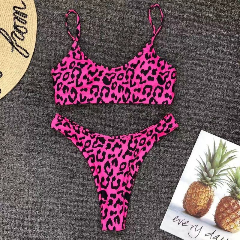 Sexet Leopard Bikini Badetøj Stock Lige Hår