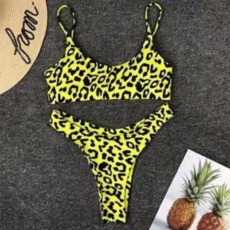 Sexet Leopard Bikini Badetøj Stock Lige Hår