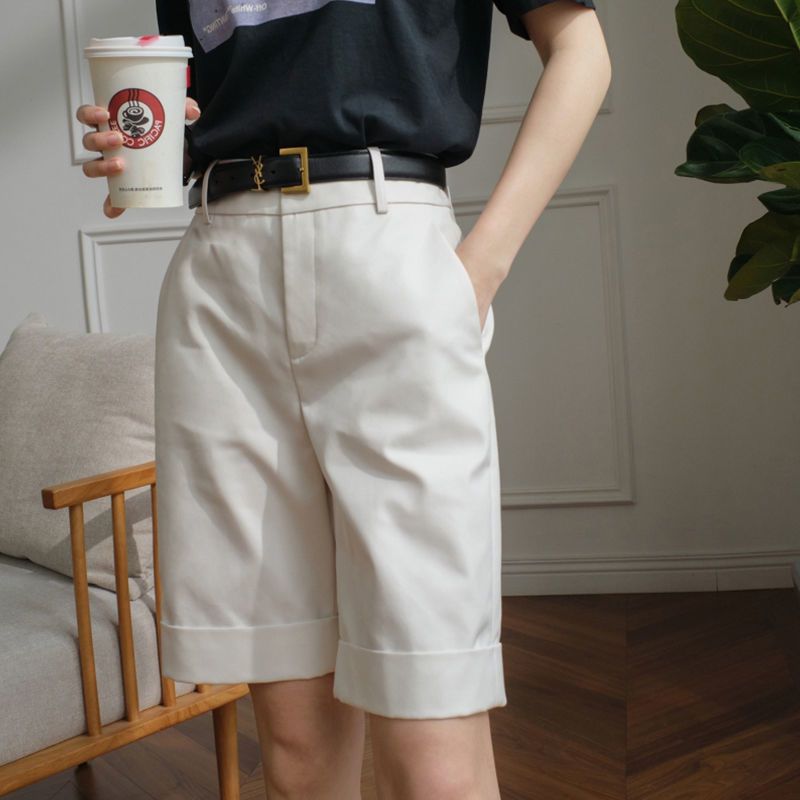 Shorts Dame Højtalje Lige Khaki Casual Cropped Bukser