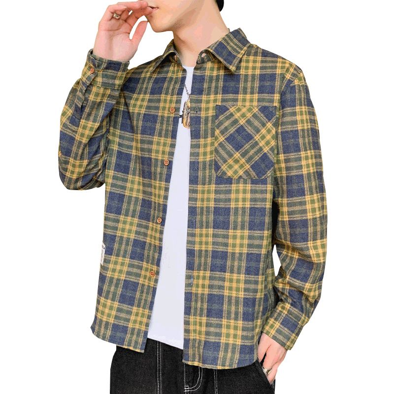 Skjorte Herre Casual Langærmet Løs Plaid Cardigan Top