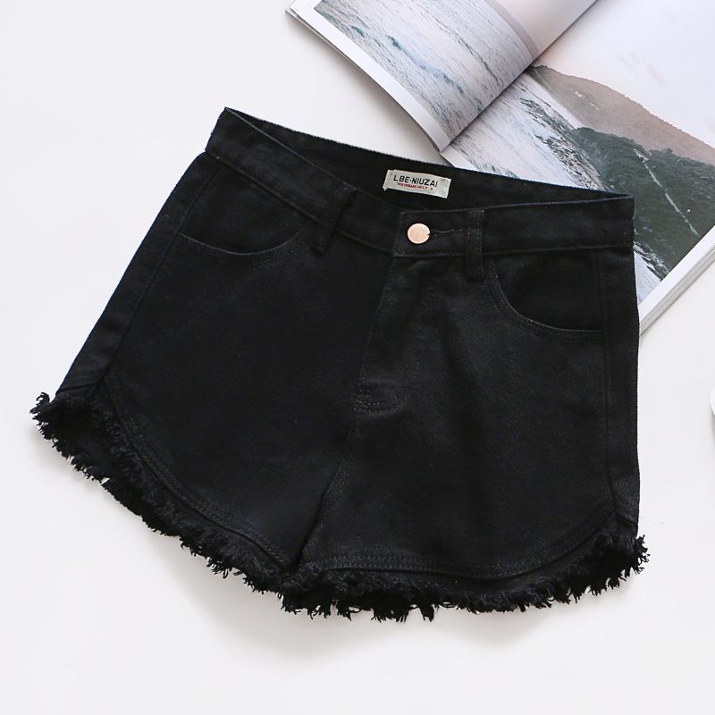 Slim Fit Candy Color Denim Shorts Dame Raw Edges Tassel Hot Pants