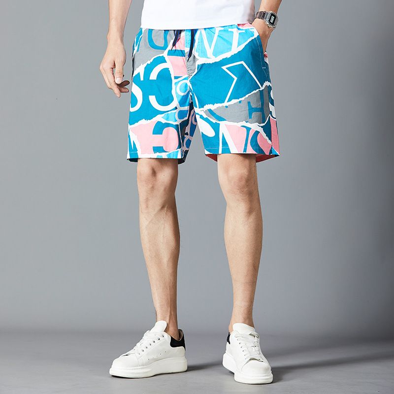 Sommer Cotton Beach Mænds Løse Afslappede Shorts Med Fem Punkts Tryk